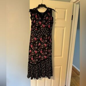 Roz & Ali floral jersey stretch midi dress Dressbarn black pink formal wedding L